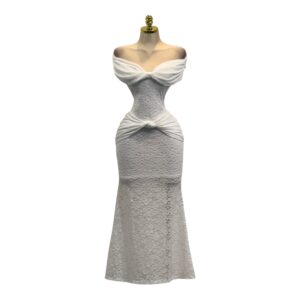 Vestido Midi Blanco De Encaje Con Nudo Frontal