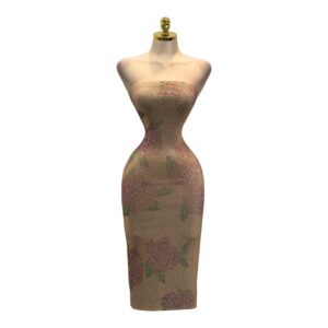 Vestido Midi Strapless Nude Con Brillos Y Estampado Floral
