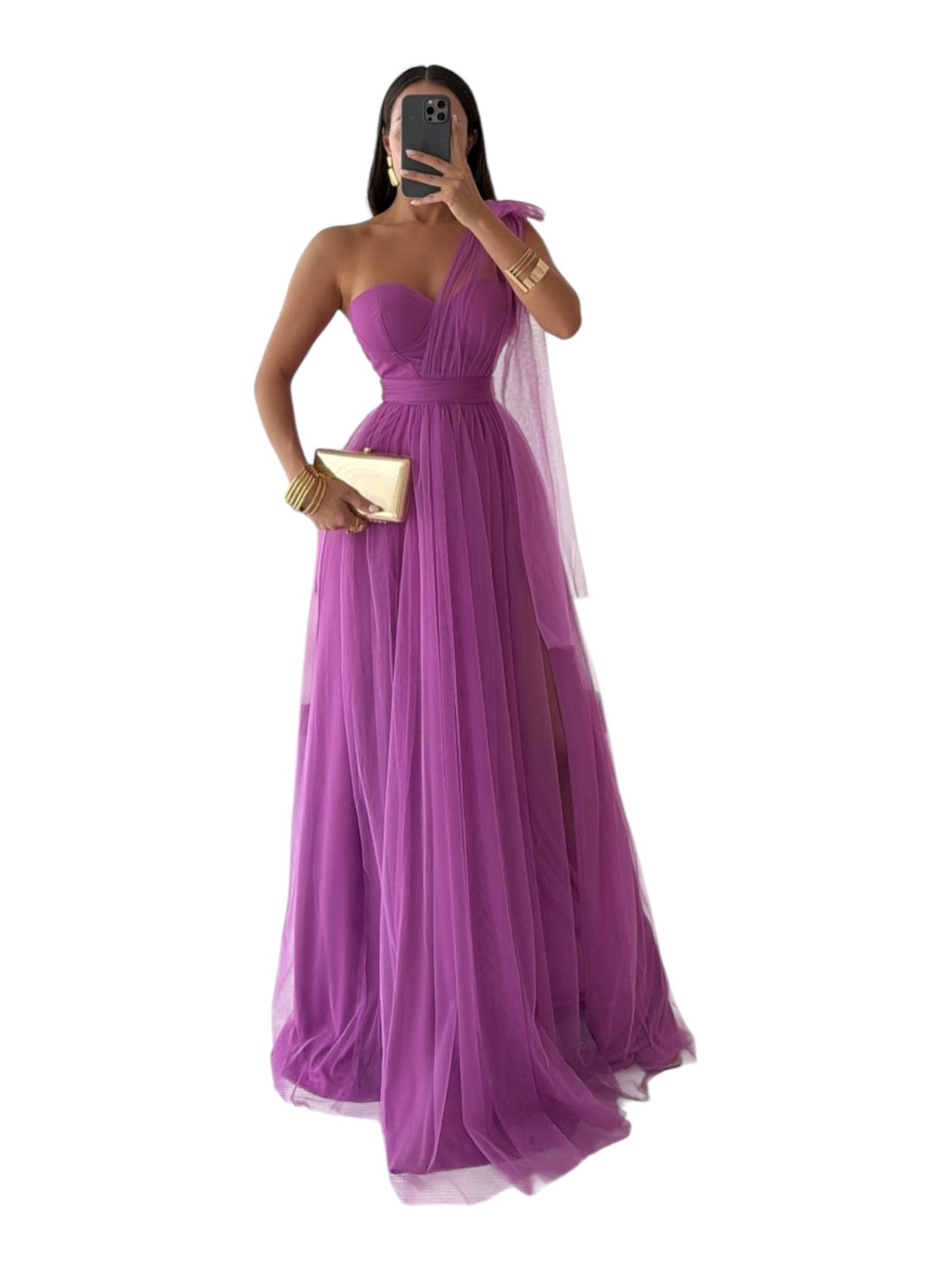 Vestido Bugambilia Con Escote Asimétrico Y Falda De Tul - Image 2