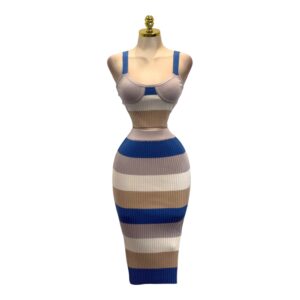 Conjunto Tejido Ajustado Multicolor Con Rayas Horizontales