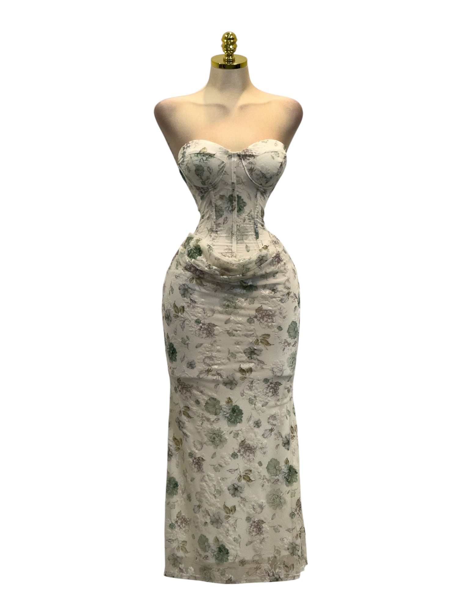 Vestido Blanco Floral Con Corset Y Falda Ajustada Elegante - Image 2