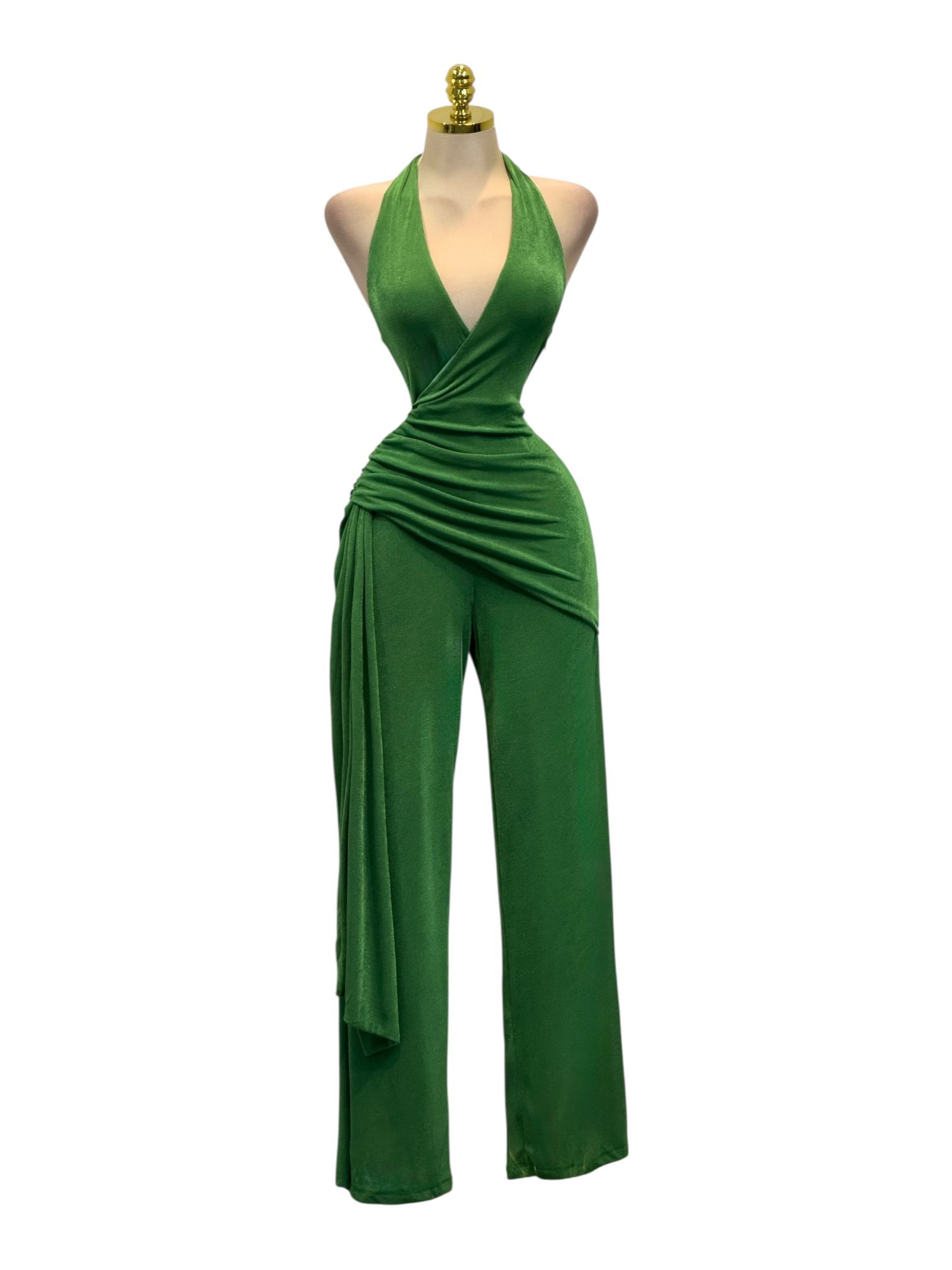 Palazzo Verde Elegante Con Escote Halter Y Pantalón Palazzo - Image 2