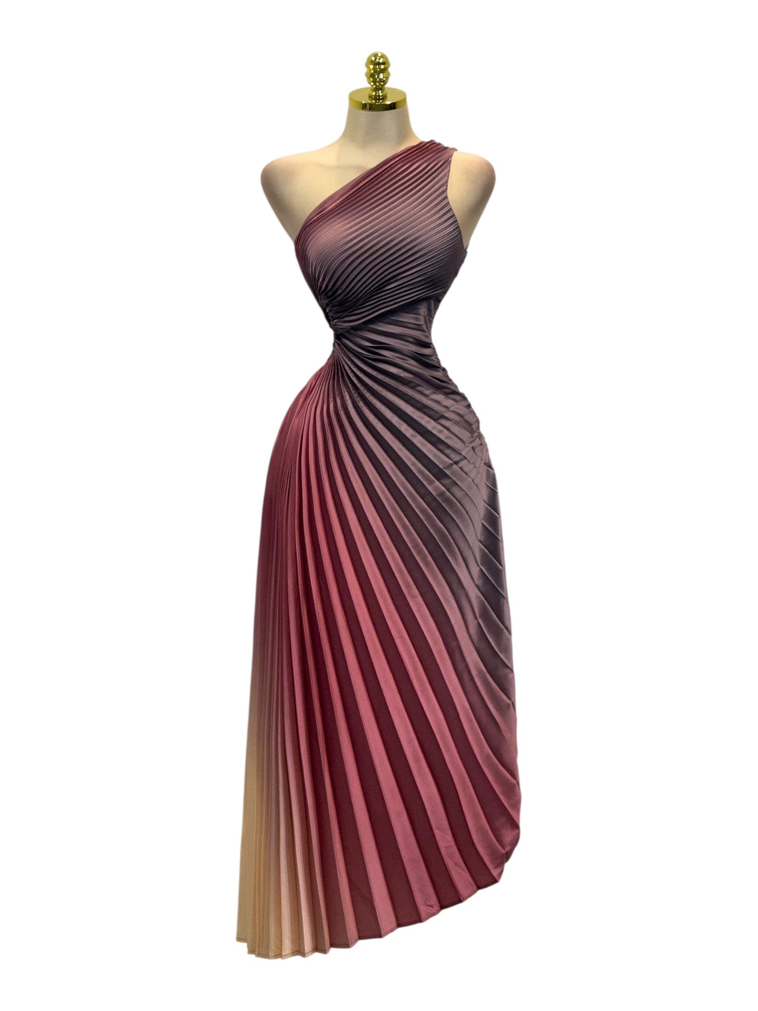 Vestido Degradado Con Escote Asimétrico Y Falda Plisada - Image 2