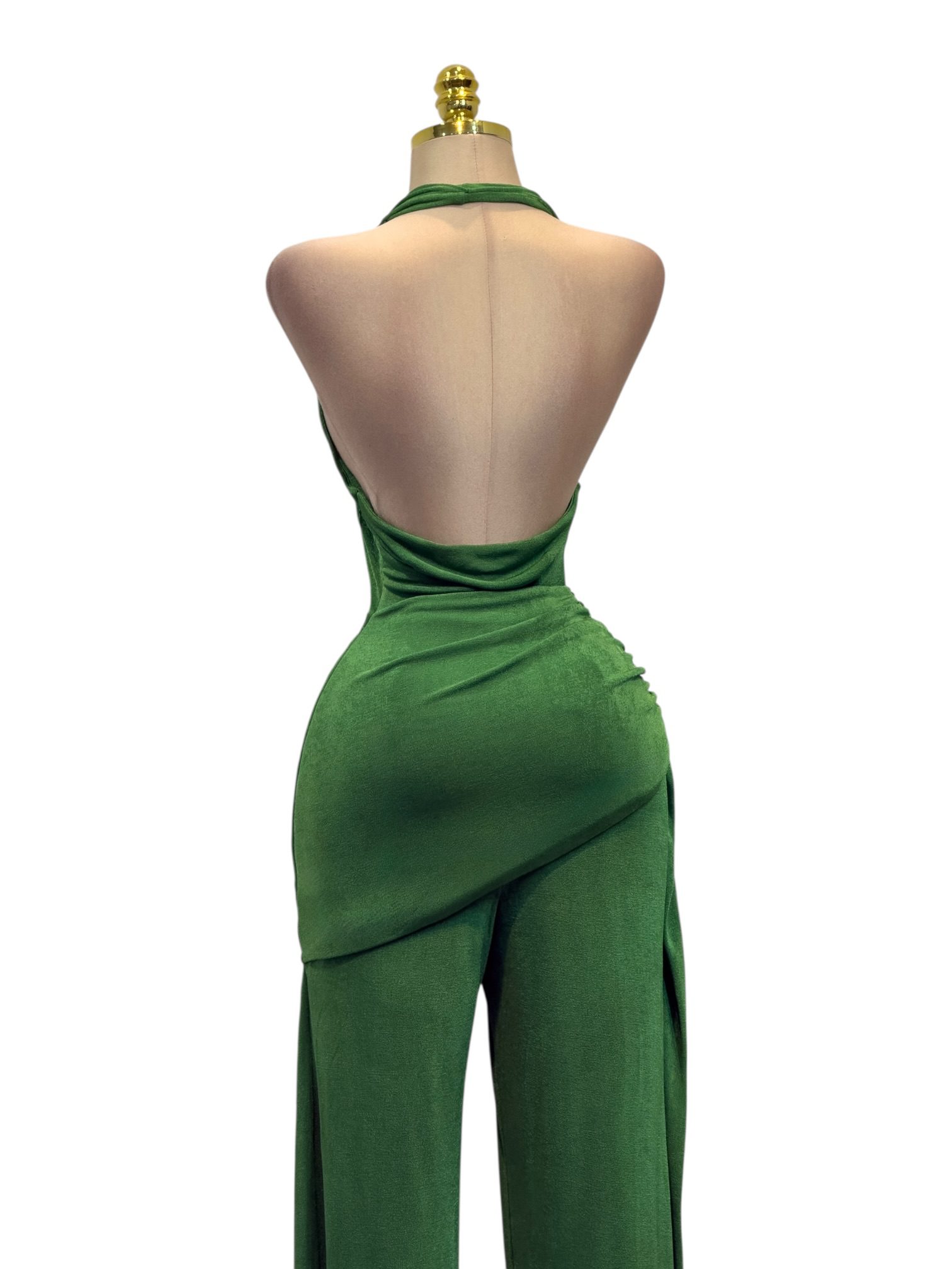 Palazzo Verde Elegante Con Escote Halter Y Pantalón Palazzo - Image 3