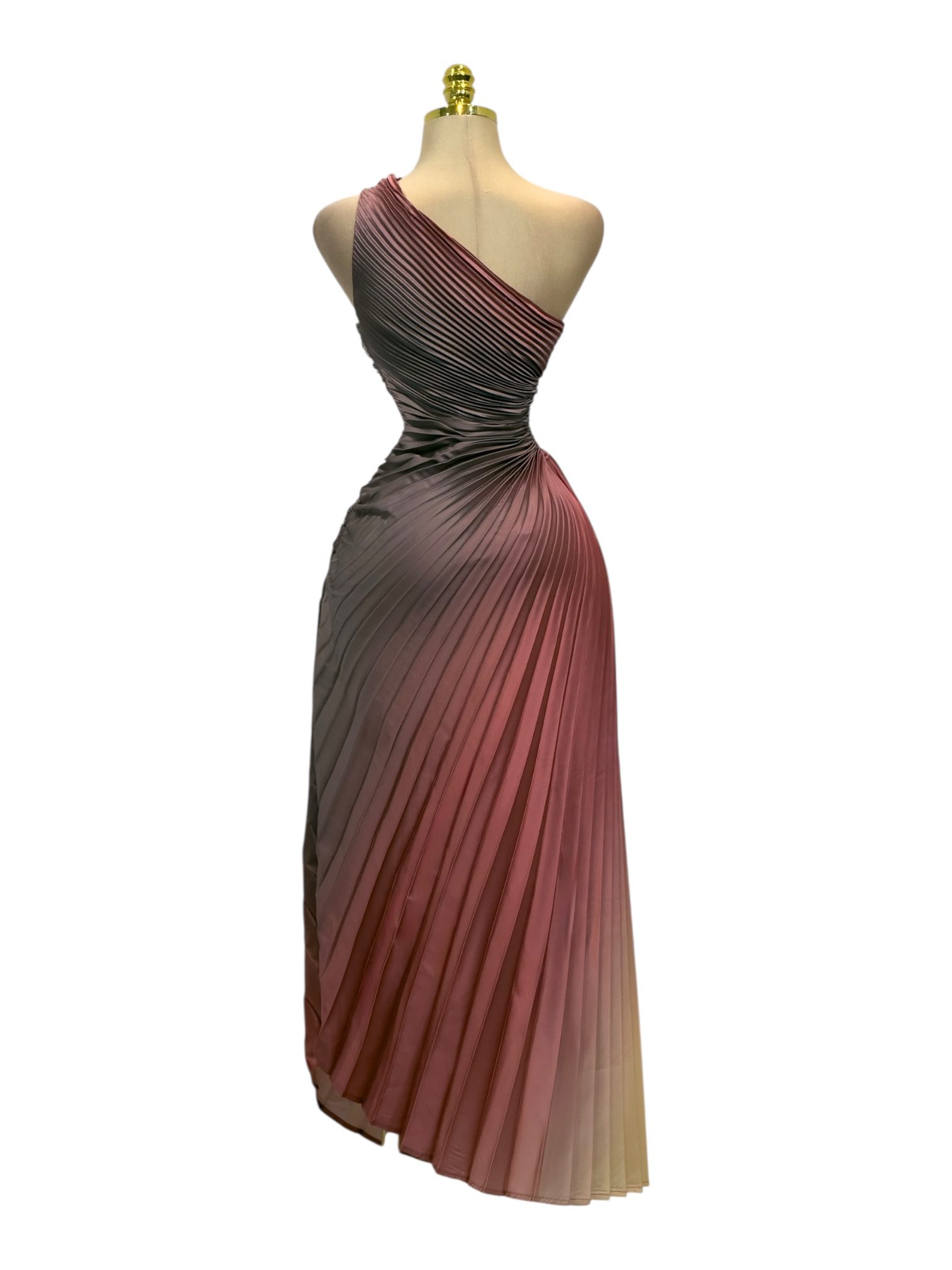 Vestido Degradado Con Escote Asimétrico Y Falda Plisada - Image 3