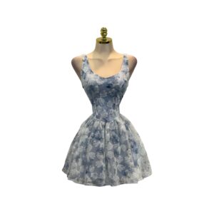 Vestido Azul Floral Con Tirantes Y Falda Amplia - L