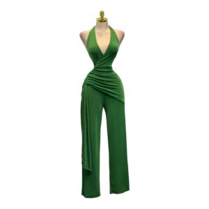Palazzo Verde Elegante Con Escote Halter Y Pantalón Palazzo