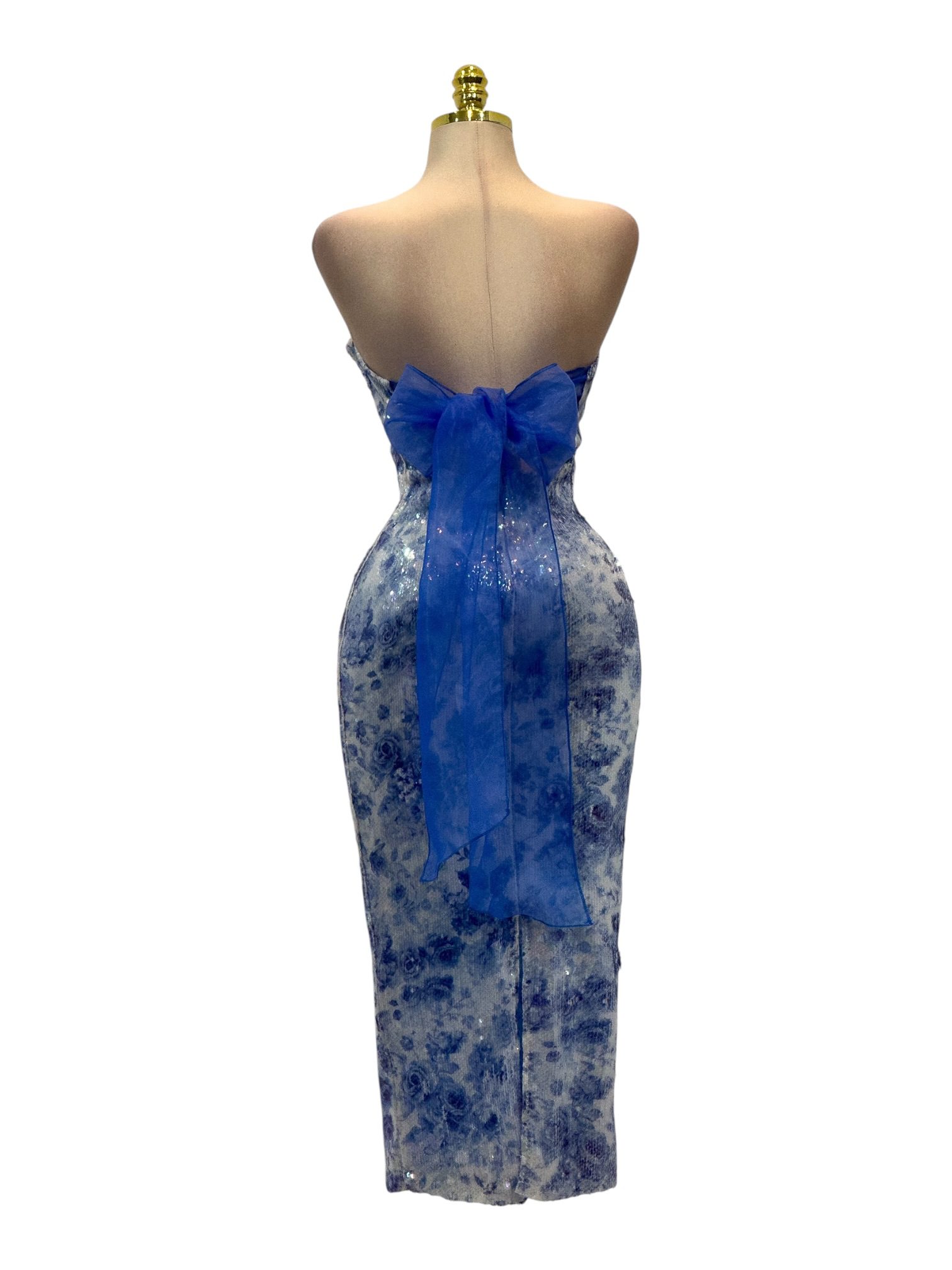 Vestido Strapless Azul Floral Denim Chic Brillante - Image 3