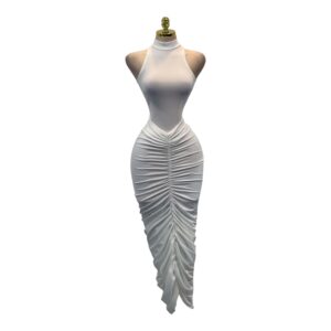 Vestido Blanco Halter Fruncido Elegance