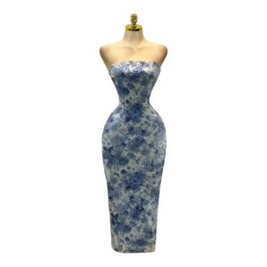 Vestido Strapless Azul Floral Denim Chic Brillante