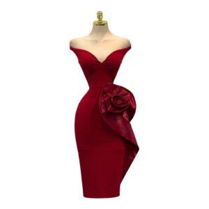 Vestido Rojo Off Shoulder Rosa Satin Glamour