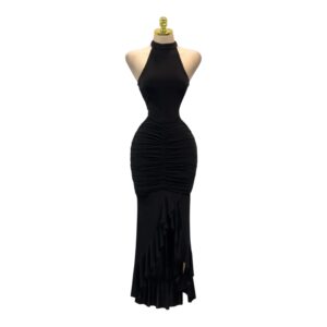 Vestido Negro Halter Sirena Drapeado