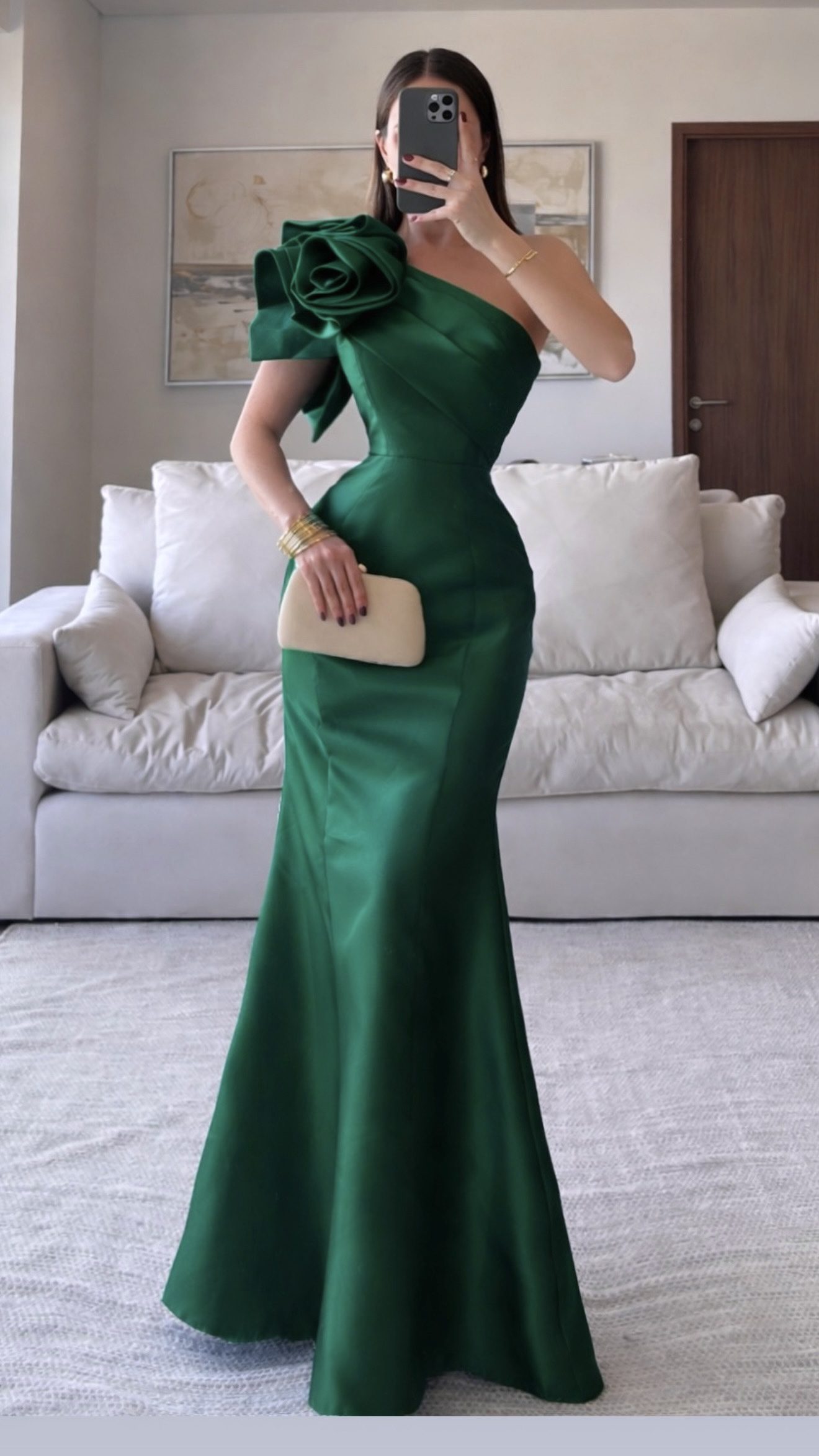 Vestido Verde Esmeralda Un Hombro - Image 3