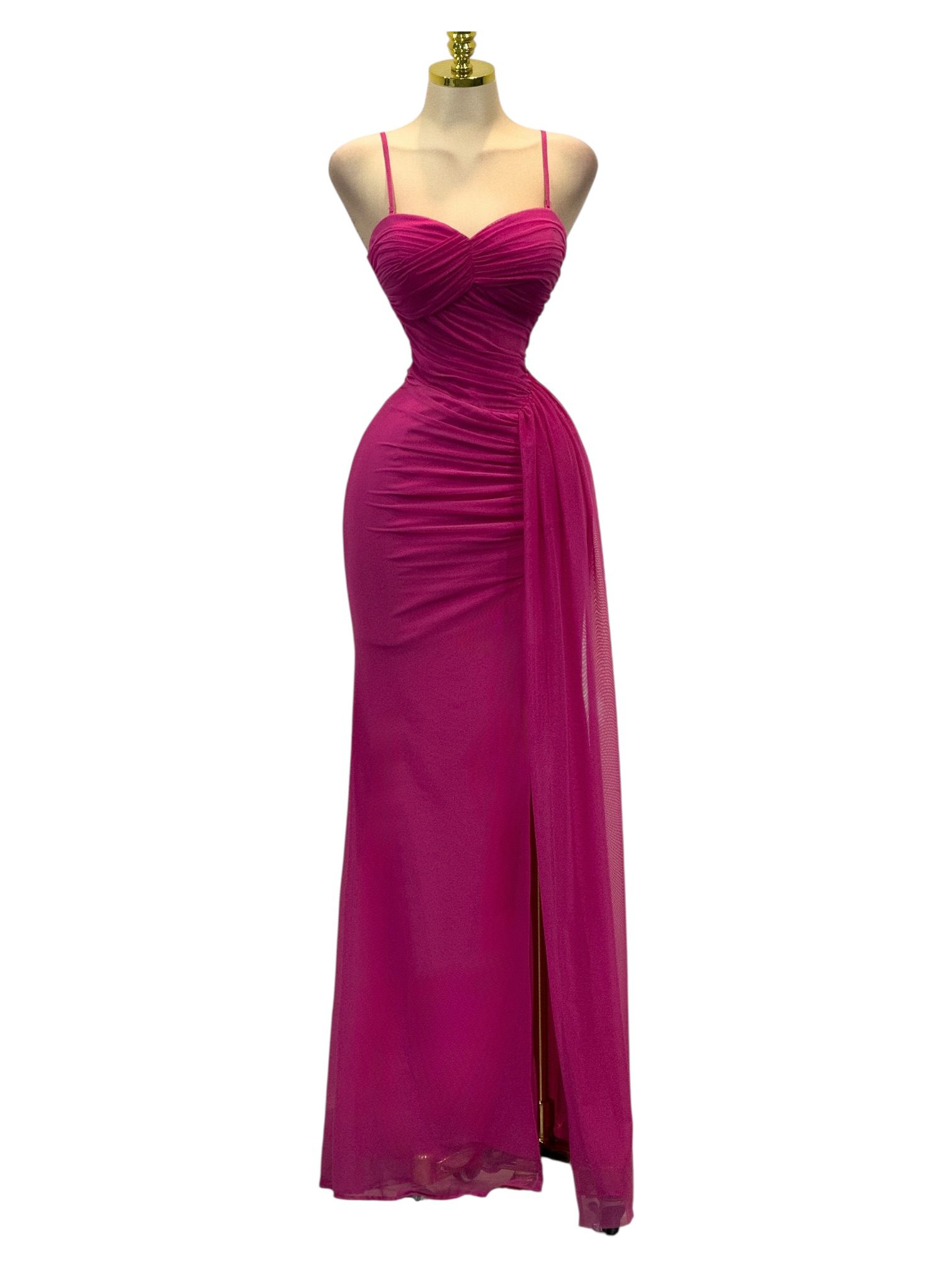 Vestido Fucsia Drapeado De Licra - Image 2