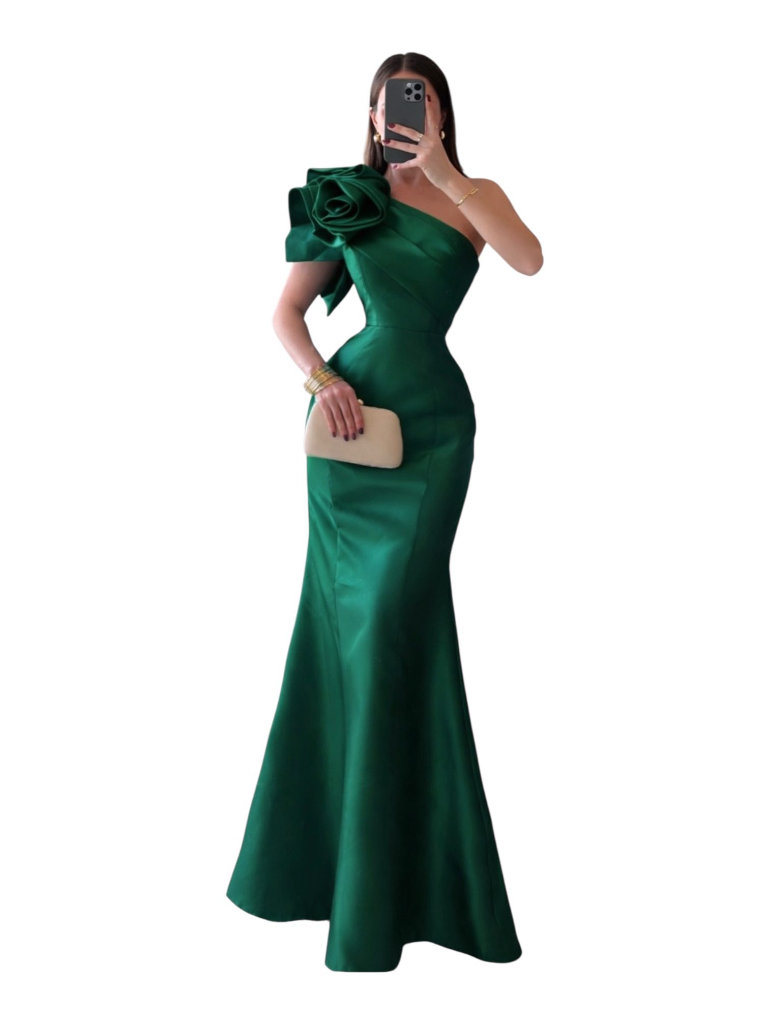 Vestido Verde Esmeralda Un Hombro - Image 2