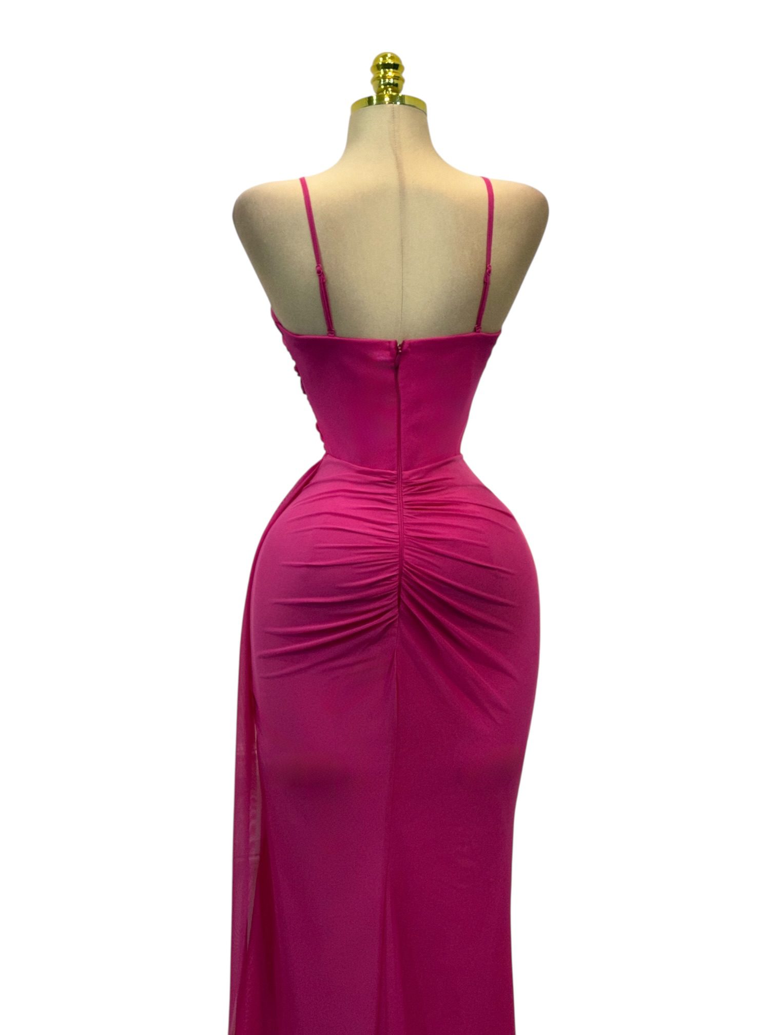 Vestido Fucsia Drapeado De Licra - Image 3