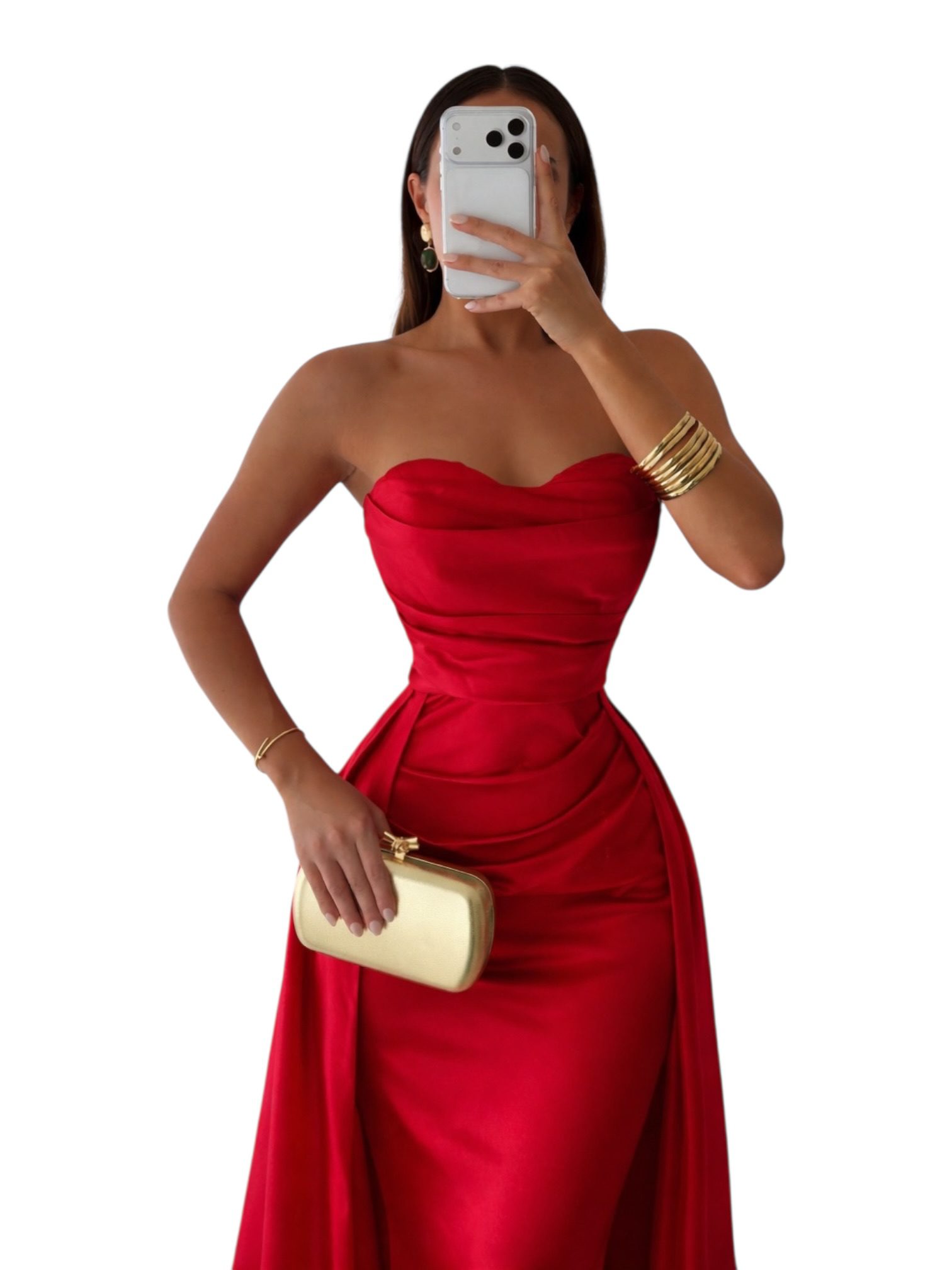 Vestido Rojo Strapless Satin - Image 3