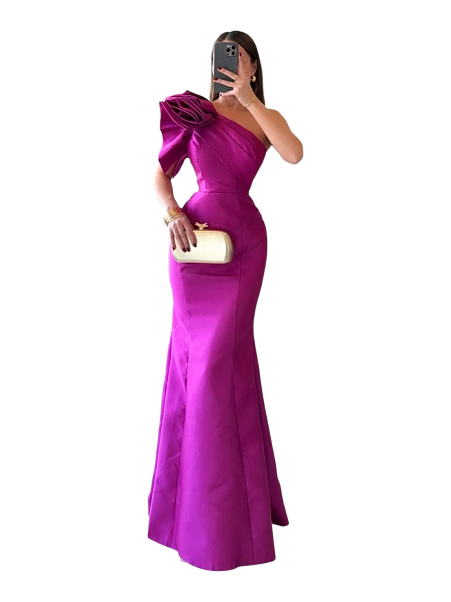 Vestido Magenta De Un Hombro - Image 2