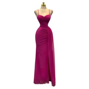 Vestido Fucsia Drapeado De Licra