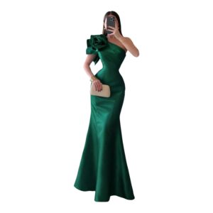 Vestido Verde Esmeralda Un Hombro