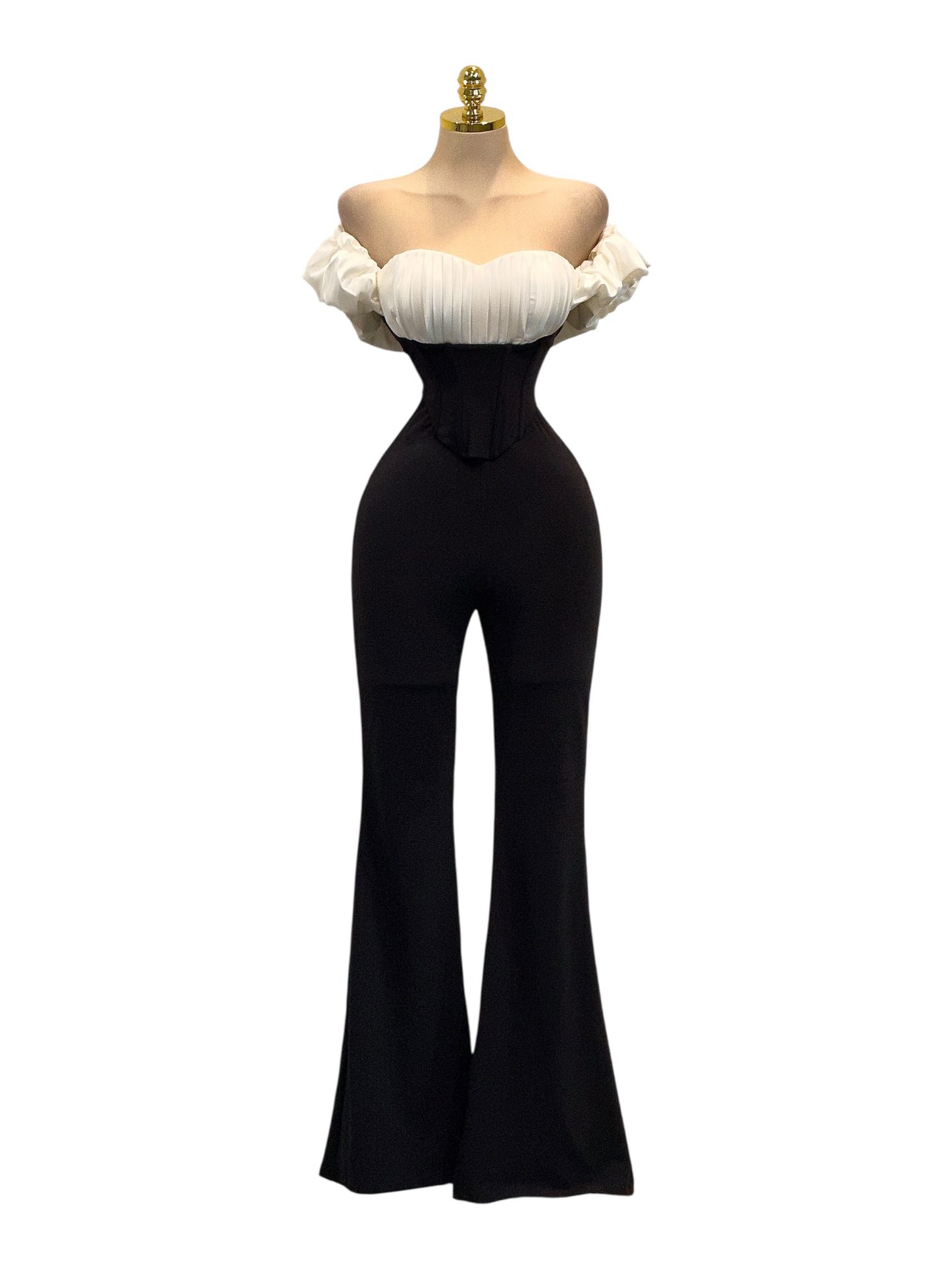 Palazzo Negro Con Corset Y Escote Corazón Con Mangas Abullonadas - Image 2