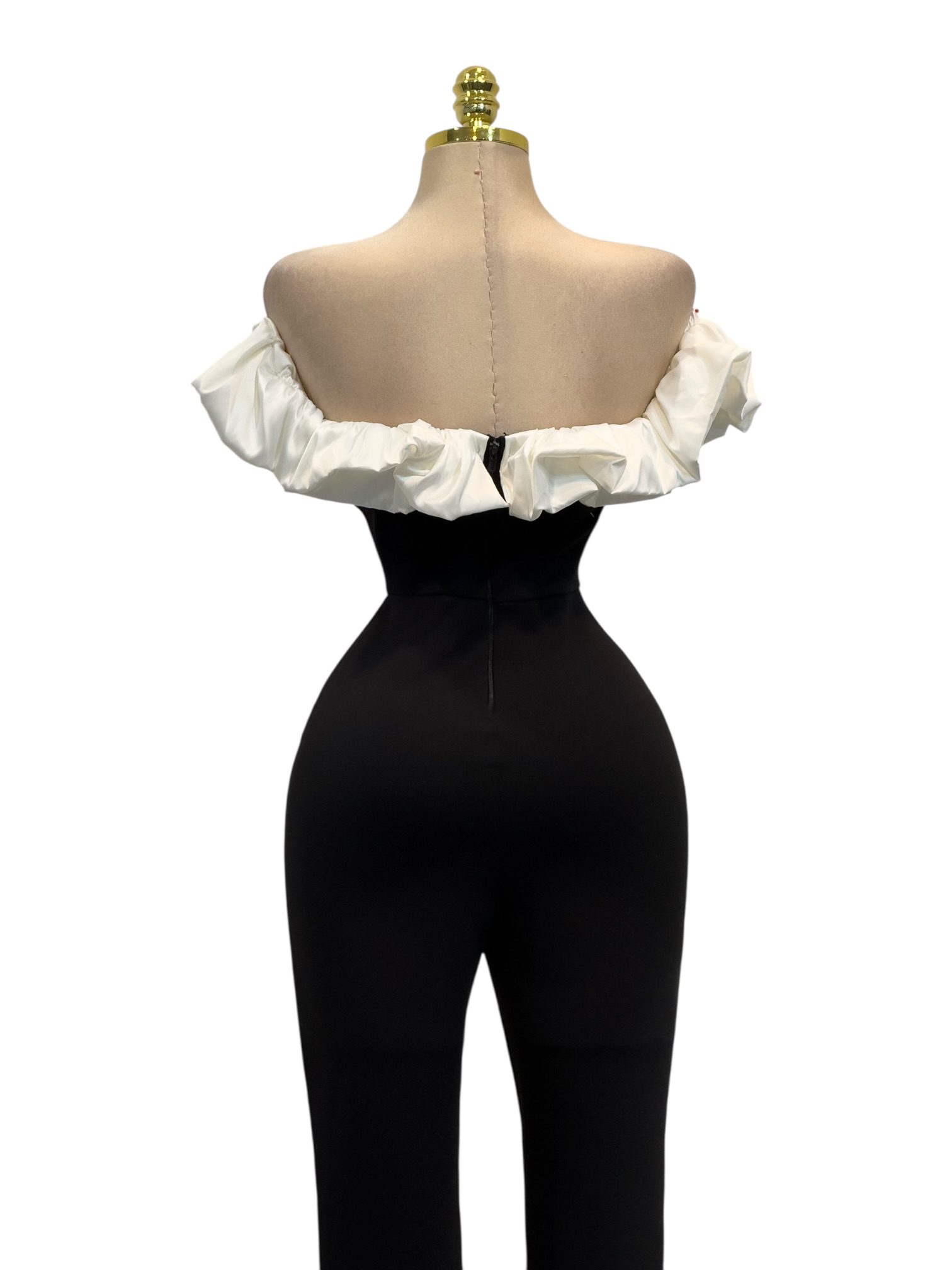 Palazzo Negro Con Corset Y Escote Corazón Con Mangas Abullonadas - Image 3