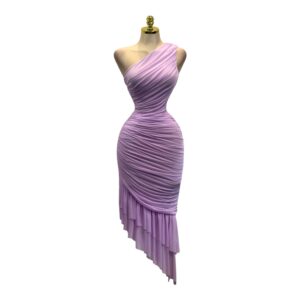 Vestido Midi Lila Asimétrico Con Drapado Y Falda En Capas