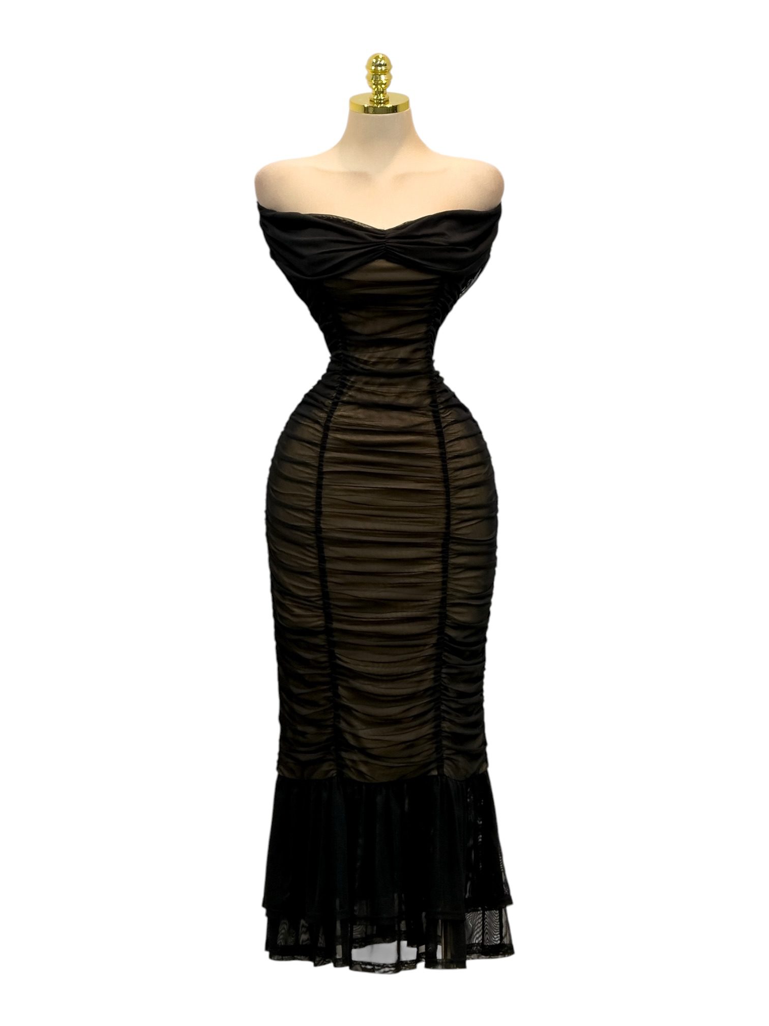 Vestido Negro Con Drapado Y Escote Bardot - Image 2