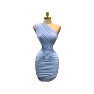Vestido Azul Cielo De Un Hombro Con Fruncido Ajustado Elegante