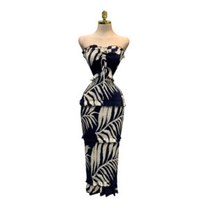 Vestido Strapless Estampado Blanco Y Negro Con Volantes Modernos