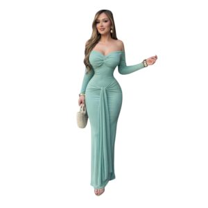 Vestido Verde Con Drapeado Frontal Y Silueta Entallada