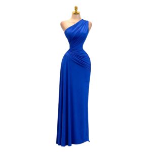 Vestido Azul Rey Asimétrico Con Drapado Sofisticado