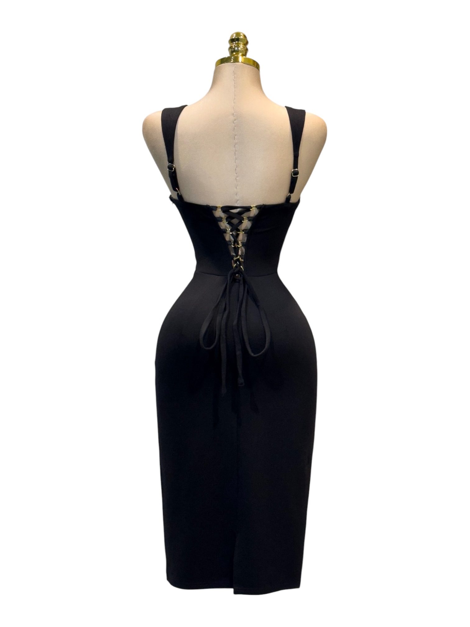 Vestido Negro Ajustado Con Tirantes Y Escote Corazón Clásico - Image 3