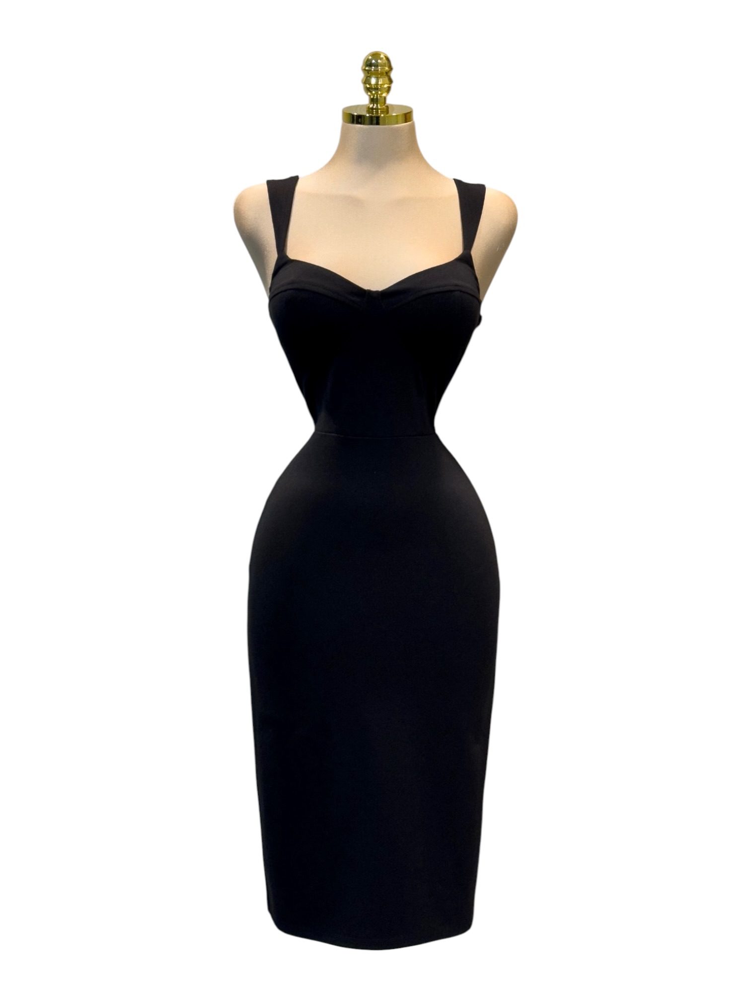 Vestido Negro Ajustado Con Tirantes Y Escote Corazón Clásico - Image 2