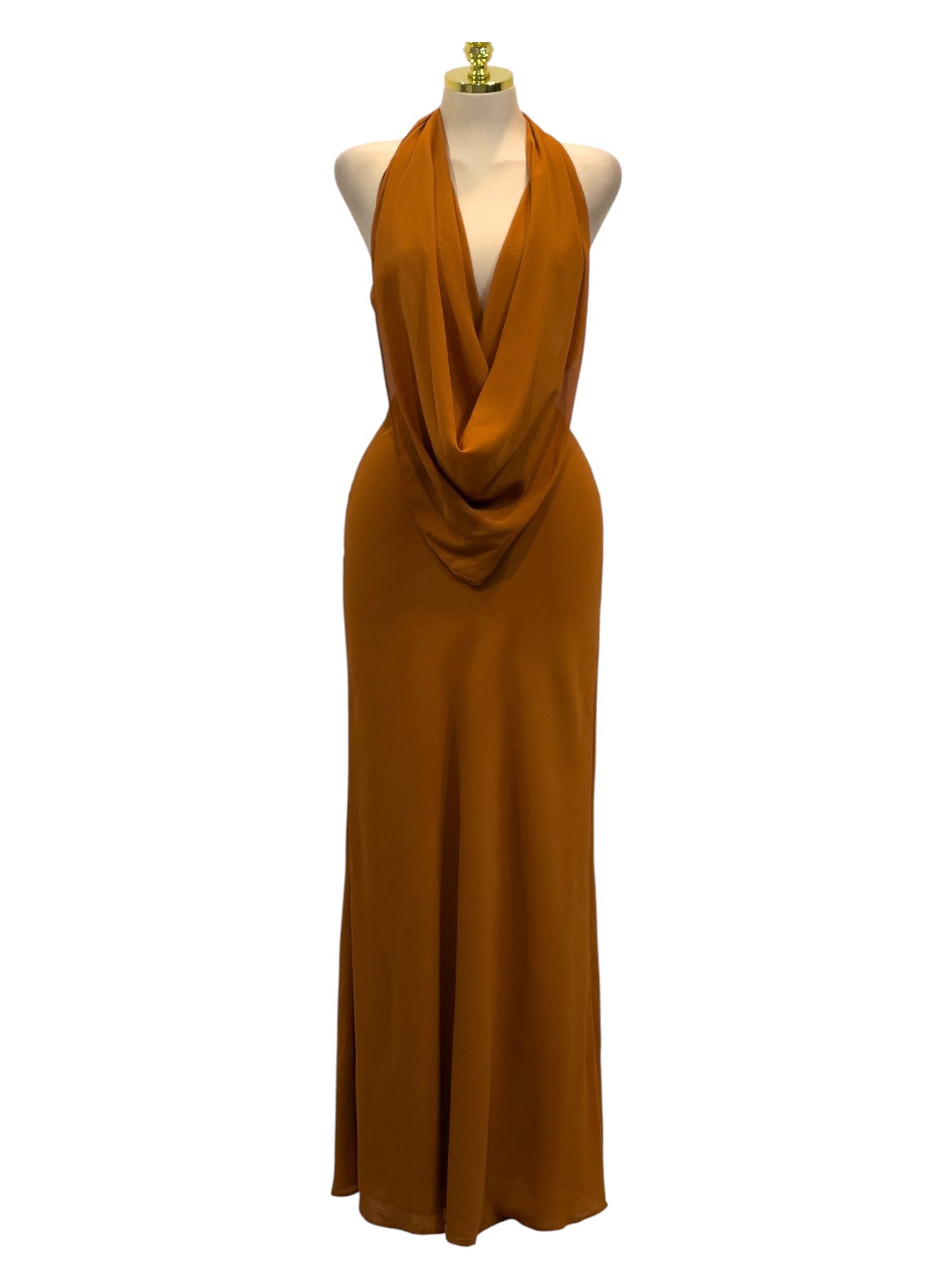 Vestido Marrón Halter Con Caída Suelta Y Estilo Minimalista - Image 2