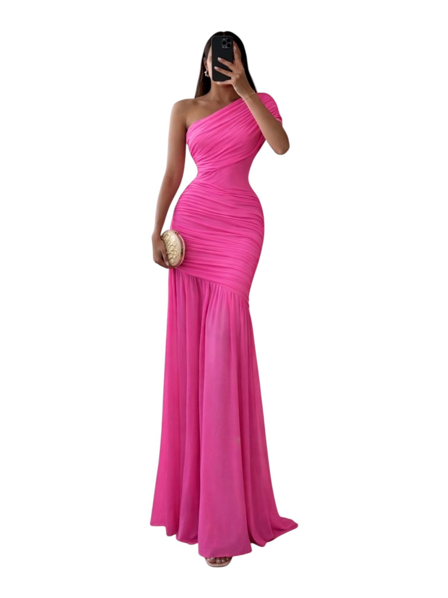 Vestido Fucsia De Un Hombro Con Caída Fluida - Image 2