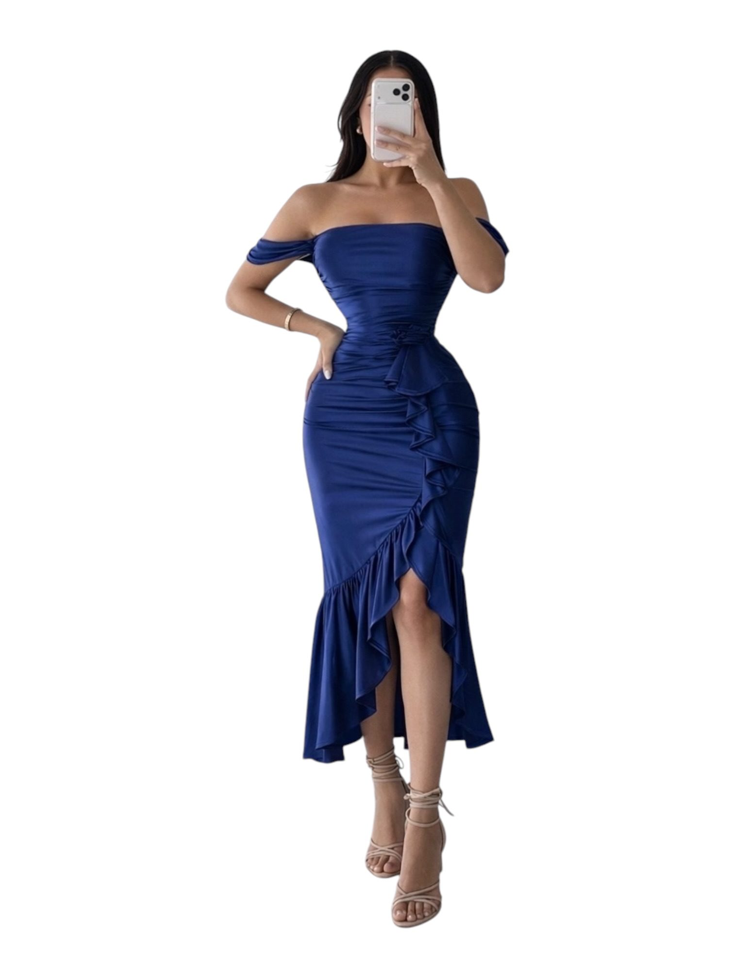 Vestido Midi Azul Marino Con Volantes - Image 2