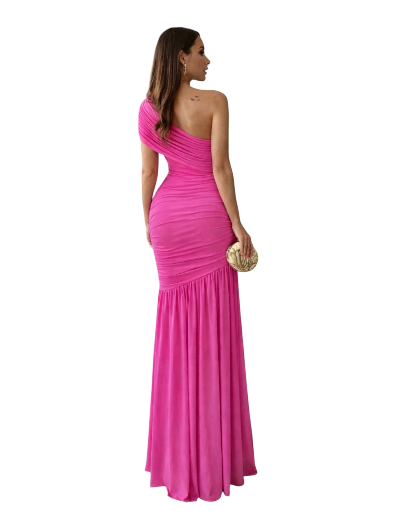 Vestido Fucsia De Un Hombro Con Caída Fluida - Image 3