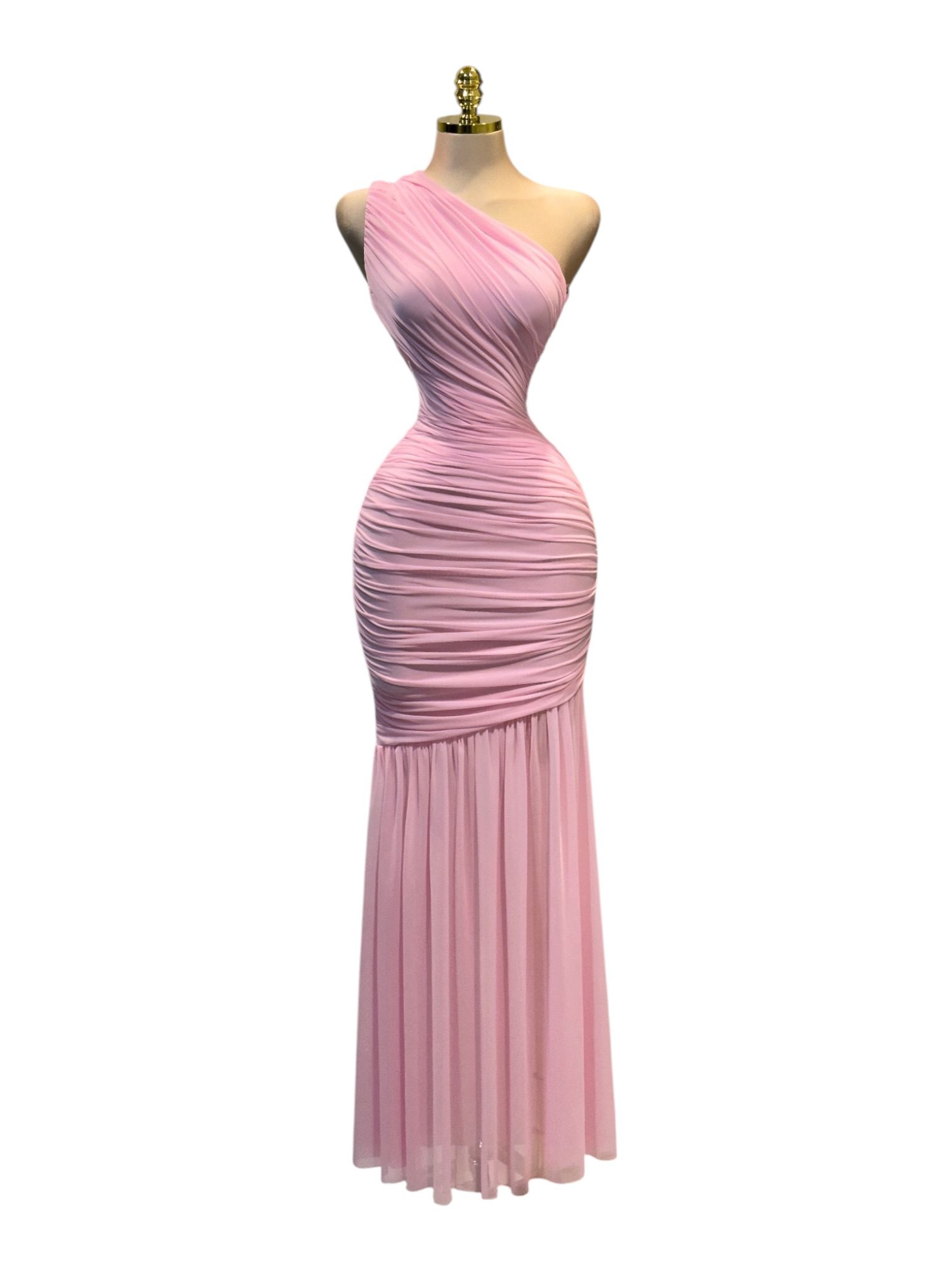 Vestido Rosa De Un Hombro Con Drapeado Y Caída Fluida - Image 2