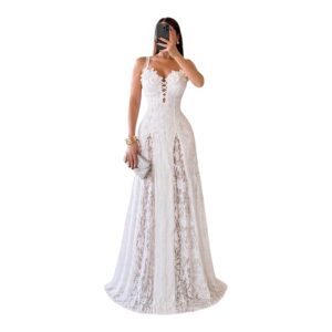 Vestido Blanco De Encaje Con Corset Y Aberturas Laterales