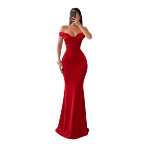 Vestido Rojo Con Hombros Descubiertos Y Corte Sirena
