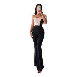 Palazzo Elegante Negro Con Top Asimétrico Y Pantalón Acampanado