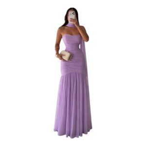 Vestido Lila Con Escote Corazón Y Falda De Tul - M