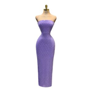 Vestido Midi Lila Strapless Con Textura Perforada Y Corte Ajustado