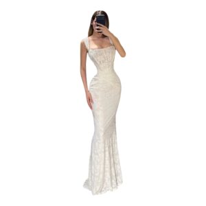 Vestido Blanco Floral Y Corte Sirena Elegante
