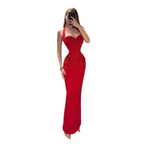 Vestido Rojo Halter Con Drapeado Ajustado Y Corte Sensual