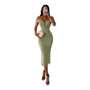 Vestido Verde Salvia Midi Con Escote Escultural Elegante