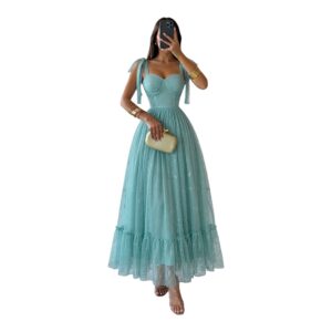 Vestido Verde Aqua Tul Con Brillos Delicados Y Falda Princesa Elegante