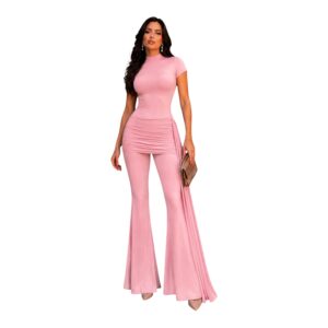 Conjunto Rosa Ajustado Con Falda Drappeada Y Pierna Acampanada