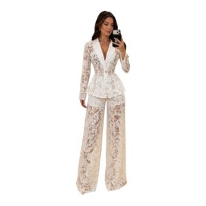 Conjunto Marfil De Encaje Floral Con Blazer